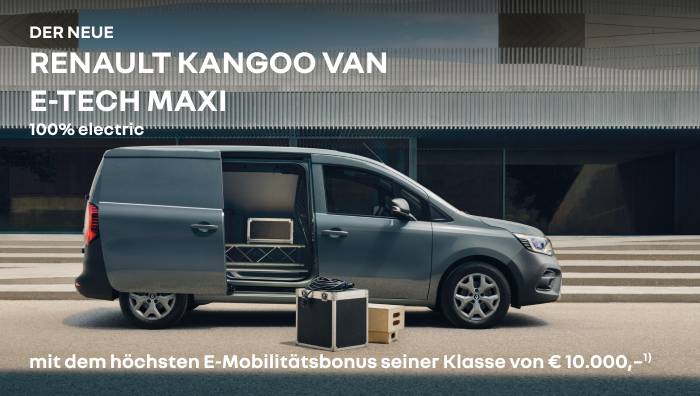 Grauer Kangoo Van E-Tech Maxi mit offener Schiebetür