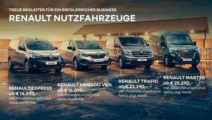 Renault Nutzfahrzeuge auf spiegelndem Untergrund