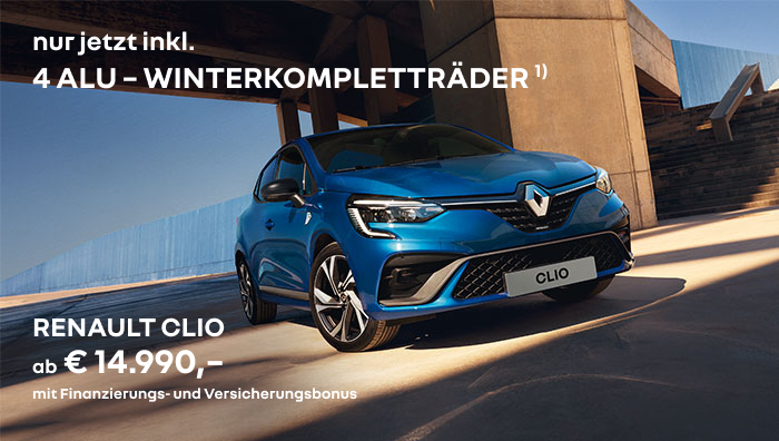 Blauer Renault Clio unter Brücke
